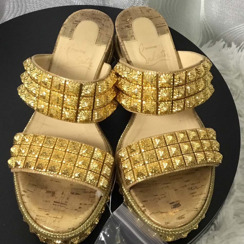 Christian Louboutin Gold Studded Slide Mules - Picture 10 of 14
